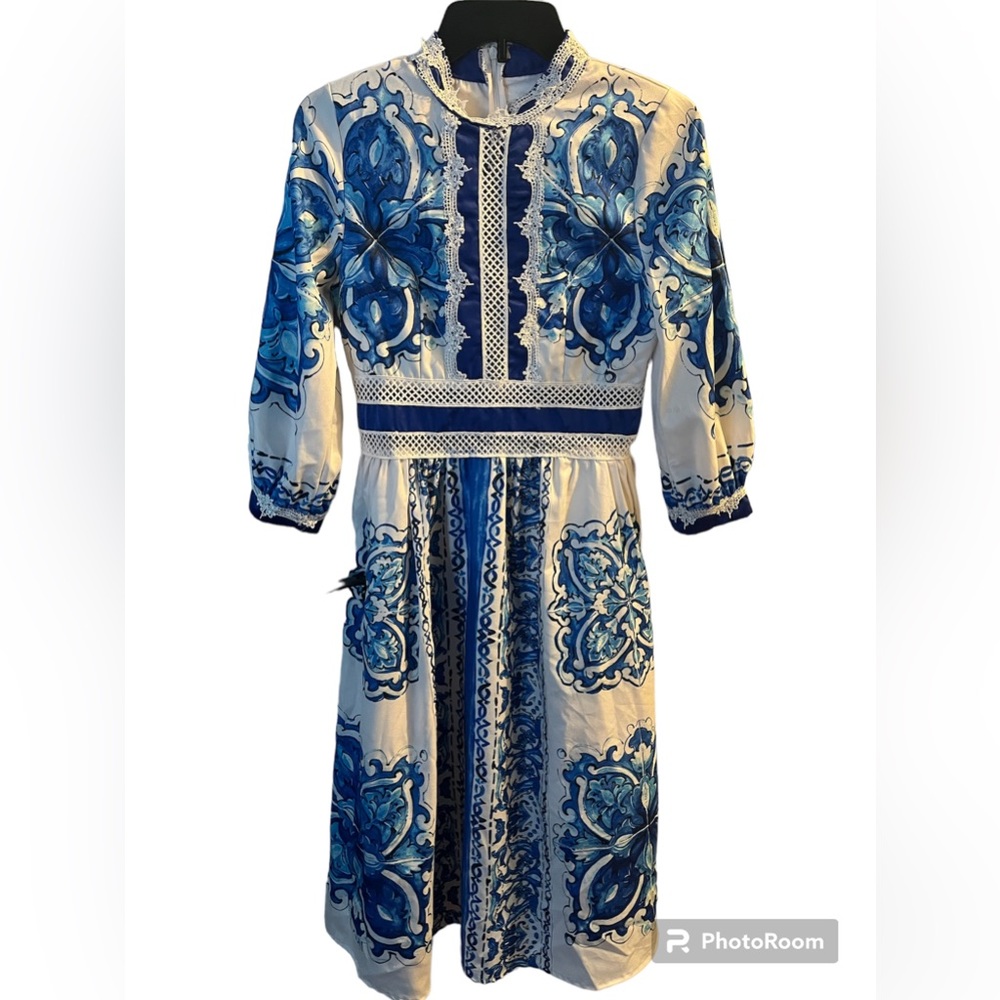 Beautiful occasional one&one designer dress blue and white dress with laces